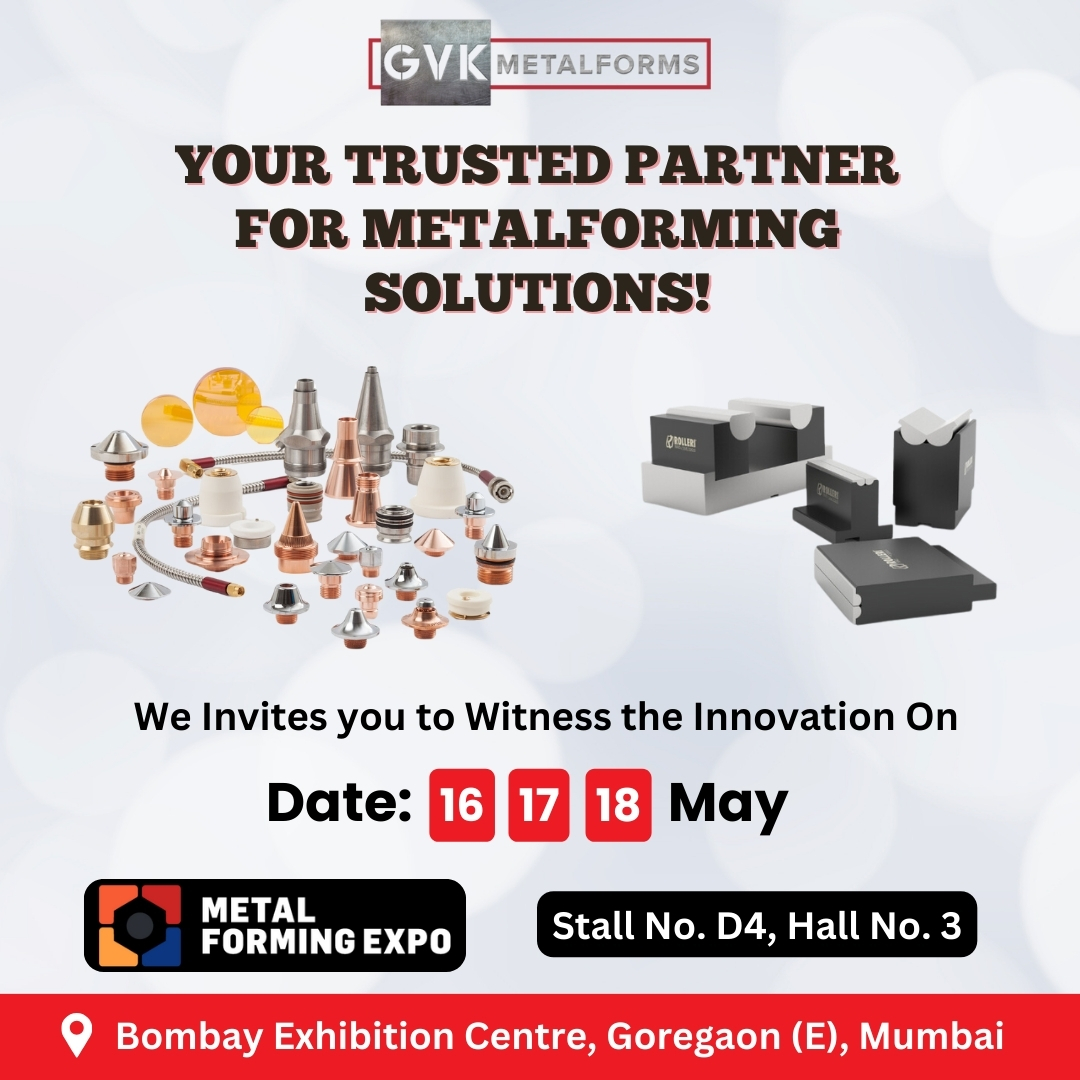 GVK Metalforms: Your Trusted Partner for MetalForming Solutions is gearing up to unveil groundbreaking innovations! 🔧

🚀 Come and witness the future of metalforming at Stall No. D4, Hall No. 3! 🚀

#MetalFormingExpo2024 #MetalForming #Mumbai #StallD4 #Hall3 #GVKMetalforms #GVK