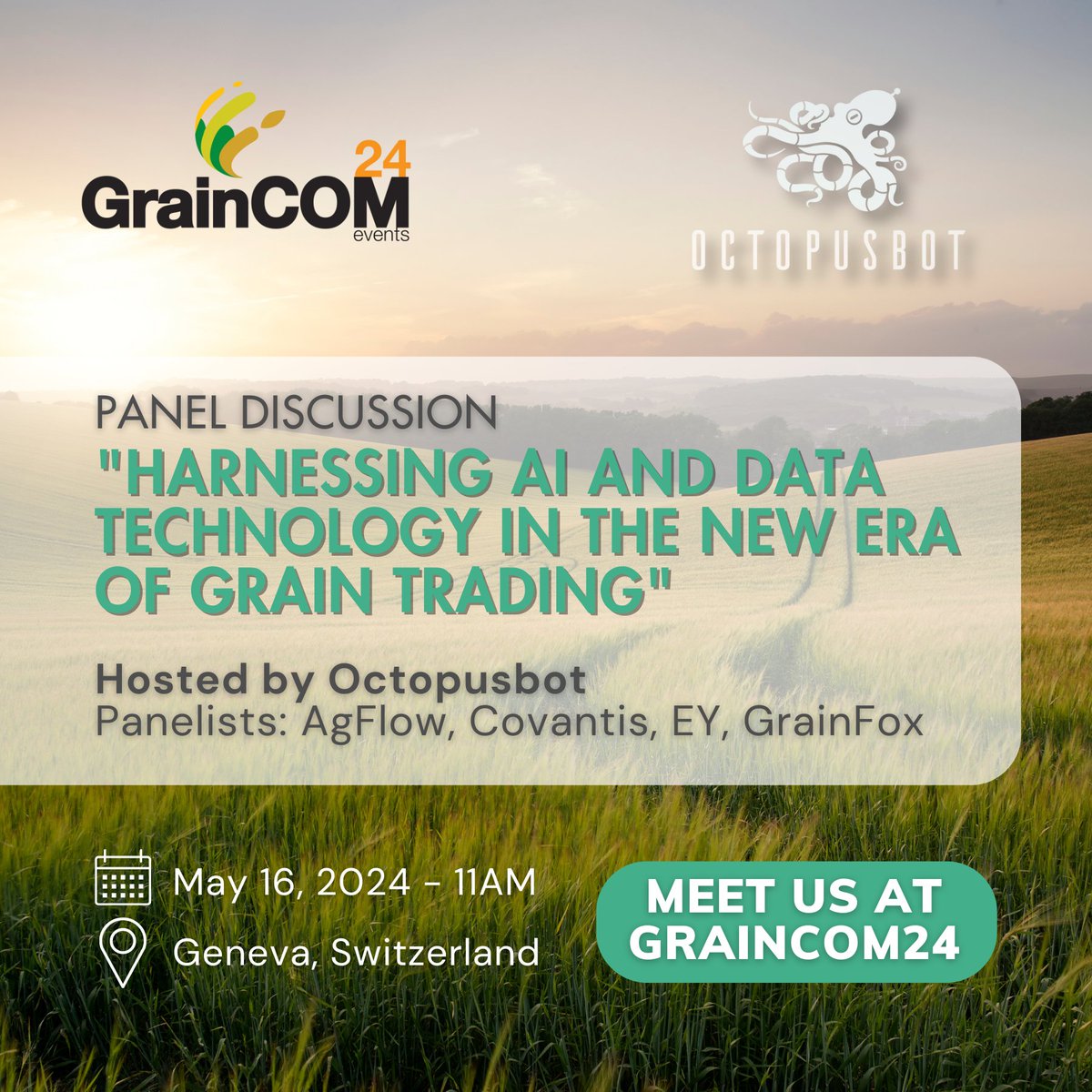 Octopusbot1's tweet photo. 📣 Octopusbot is set to host a groundbreaking panel discussion at the prestigious GrainCom 24 event.

Book a meeting here: https://t.co/TYUrBypu4n

#GrainCom24 #Octopusbot1 #AI #datadriven #agriculture #graintrading #futureofgrain #Geneva #Switzerland #grains https://t.co/VMLBWxuuwH