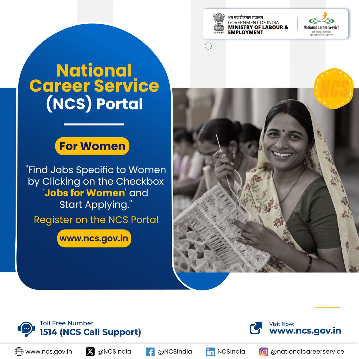 There is a separate checkbox for women job seekers to make it easy to find women-centric job options.

Register on ncs.gov.in portal to get updated information on jobs.

#NCSIndia #career #recruitmentjobs #womenempower #RegisterNow
