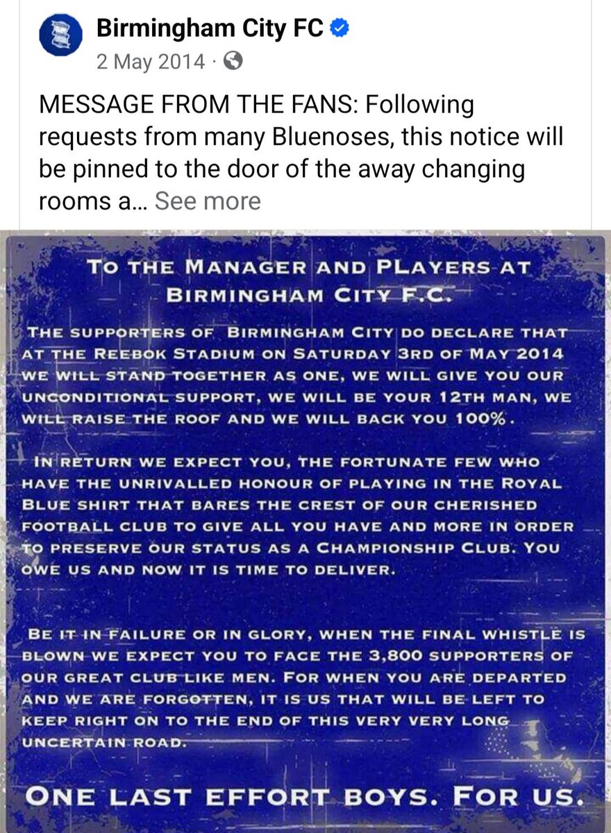 10 years ago @BCFC posted this about the Bolton game. Much the same and more is needed this Sat to create the miracle to keep us up this year #BCFC #KRO