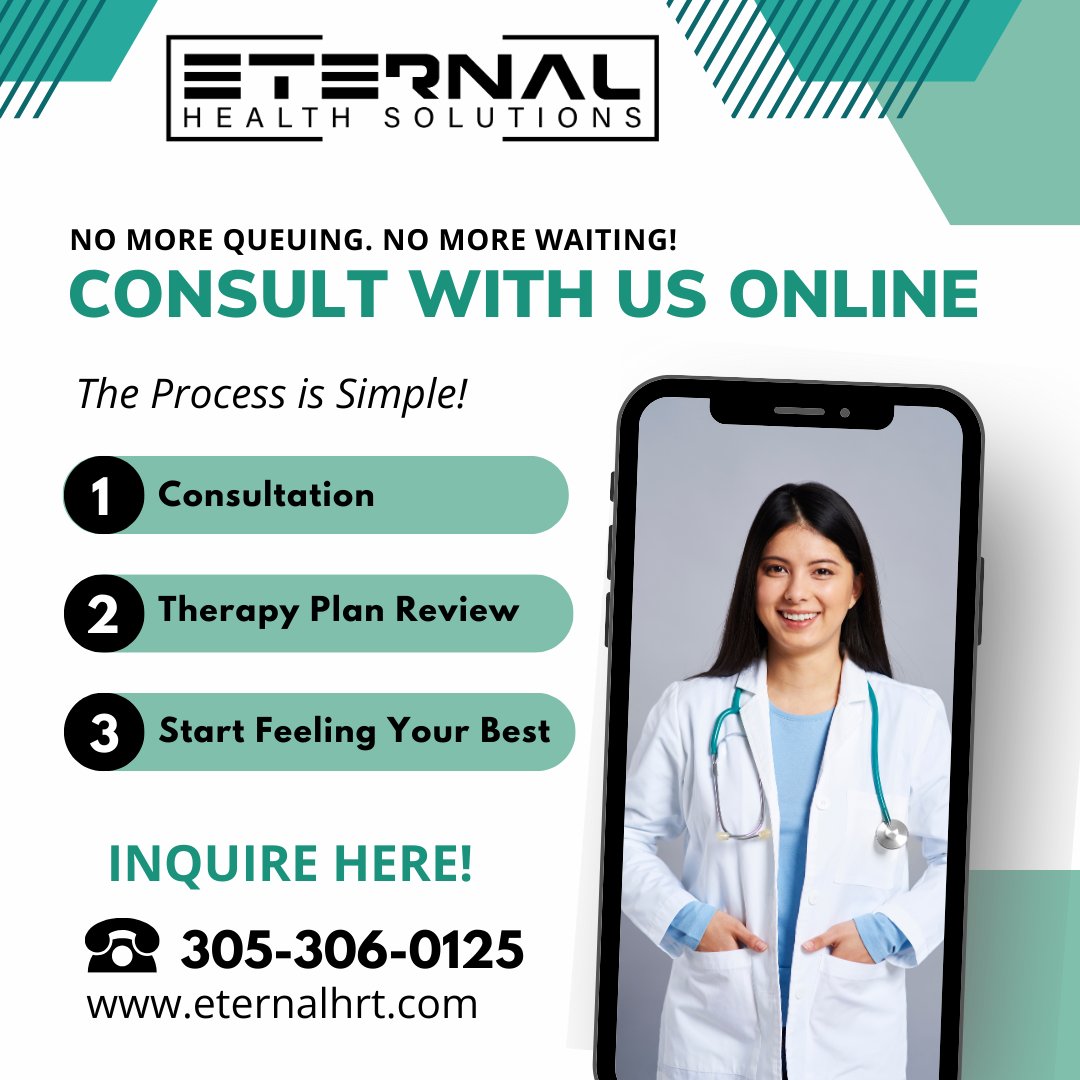 Transform your wellness journey at Eternal Health Solutions. Start with a Consultation & Therapy Plan Review for optimal well-being. Contact us at 305-306-0125 for a free consultation.

#PrioritizeWellness #EternalHealthSolutions #FeelYourBest 🌿✨📞