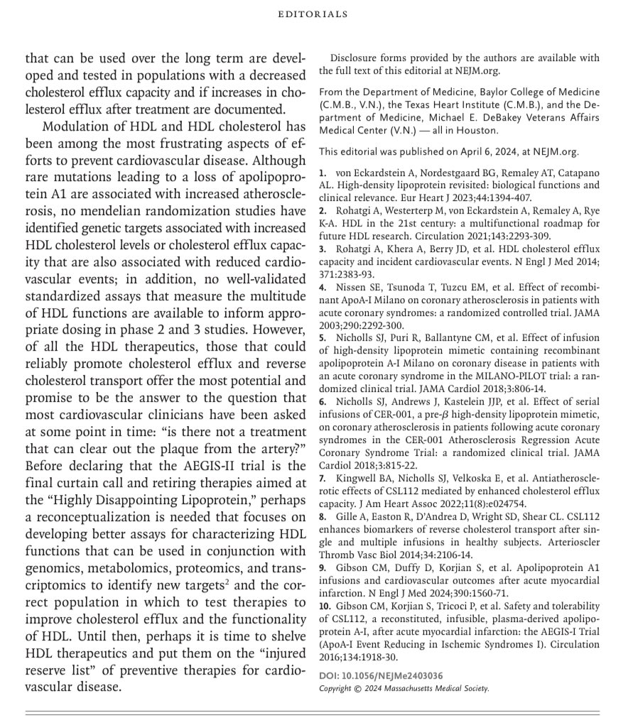 HDL Therapeutics — Time for a Curtain Call or Time to Reconceptualize? …final curtain??? 🔗 nejm.org/doi/pdf/10.105… @gt_hta @sea_es @SEMERGENap @SVCardio @ValleAlfonso @almucastro01 @mi_cardiologo @JTLLERGO @ezeforte @SABOURETCardio @JoseJuanatey @gonzaeperez @SeguraCardio