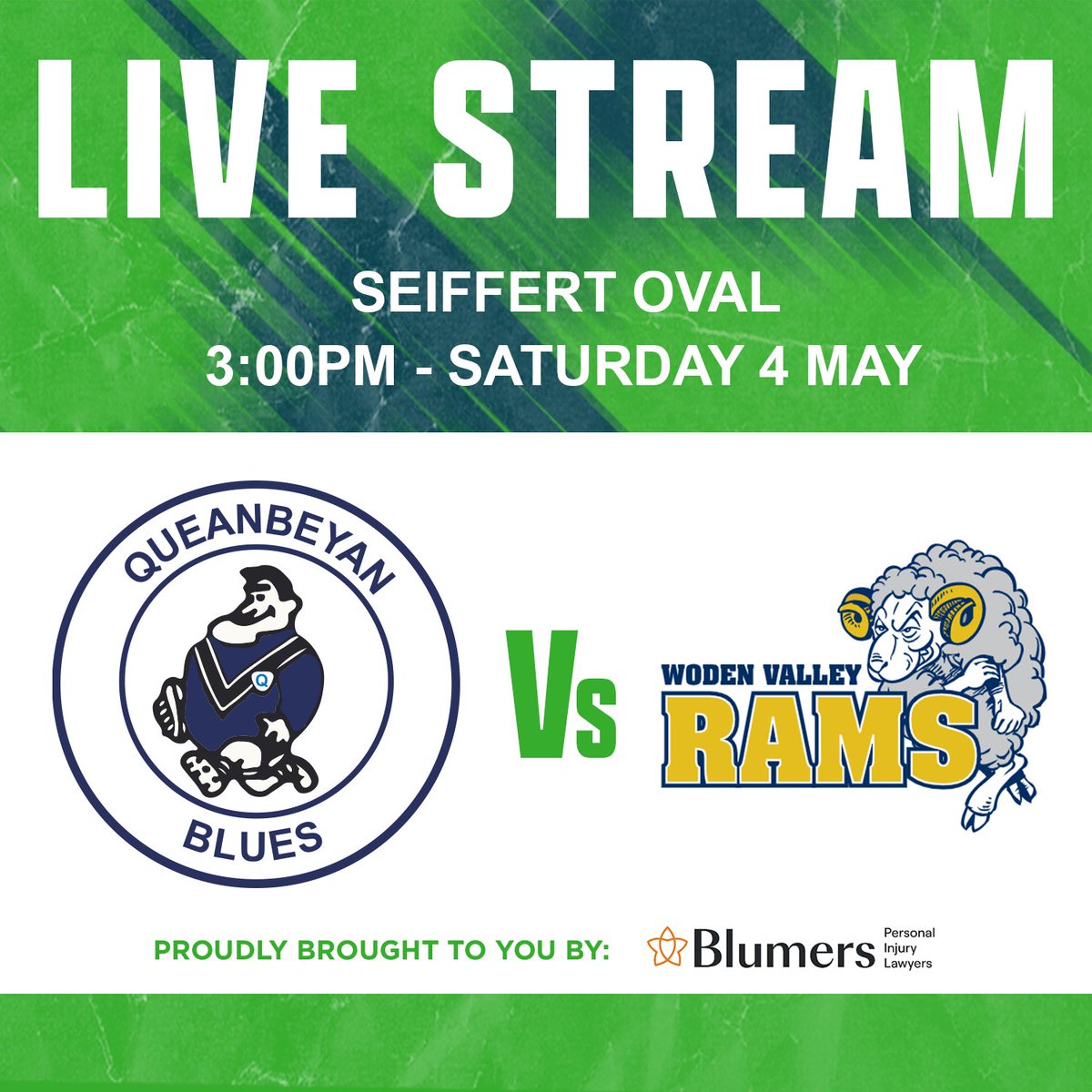 This weeks match of the round sees a top of the table clash between the Queanbeyan Blues and Woden Valley Rams at Seiffert Oval on Saturday 3:00pm.

All the action will be streamed live and free on our Facebook Page, courtesy of BarTV Sports.

#CRRL24