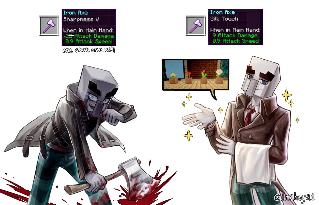 1mahoya1's tweet image. There are always more than(?) two types of vindicator coexisting in my head.

#minecraft 
#vindicator #illager