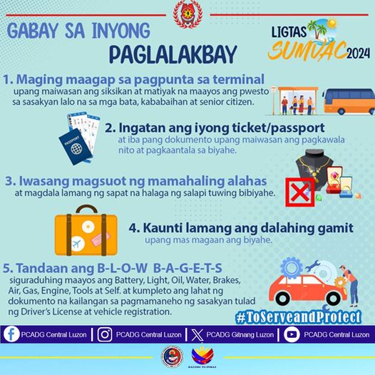 Guide to your journey! Safe SUMVAC 2024

#BagongPilipinas #ToServeandProtect #PcadgCentralLuzon #PhilippineNationalPolice #psbalita #PCADGgitnangLuzon
@GitnangLuzon
@GitnangPcadg
@PcadgCentralLuz
@PCADGCentralLuzon
PCADG Central Luzon