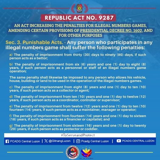 Never involve yourself in any illegal gambling activities!

#BagongPilipinas #ToServeandProtect #PcadgCentralLuzon #PhilippineNationalPolice #psbalita #PCADGgitnangLuzon
@GitnangLuzon
@GitnangPcadg
@PcadgCentralLuz
@PCADGCentralLuzon
PCADG Central Luzon