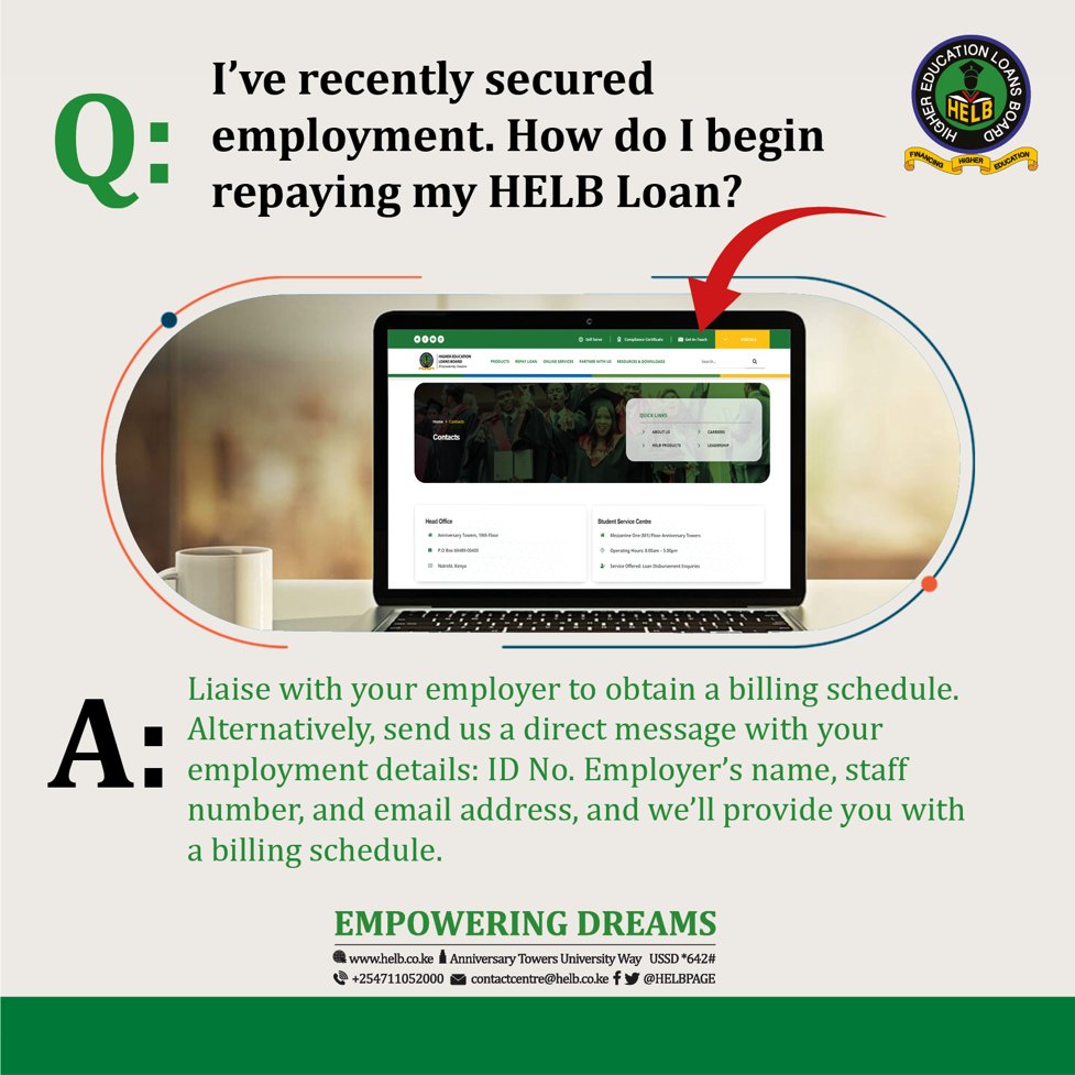 Recently landed a job and unsure about HELB loan repayment? Get in touch with us and we’ll get you on your way to convenient repayment. Follow this guideline.