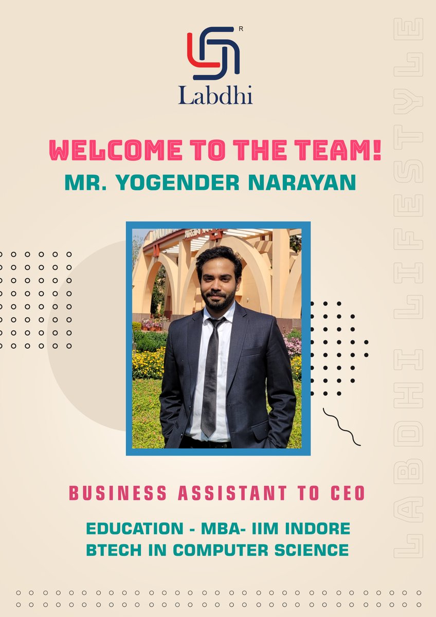 Team Labdhi welcomes Mr. Yogender Narayan, Business Assistant to CEO. 🤝
We wish you all the best for your new journey at Labdhi!

#TeamLabdhi #BusinessAssistant #NewJoinee #Welcome #RealEstate #Mumbai #LabdhiLife