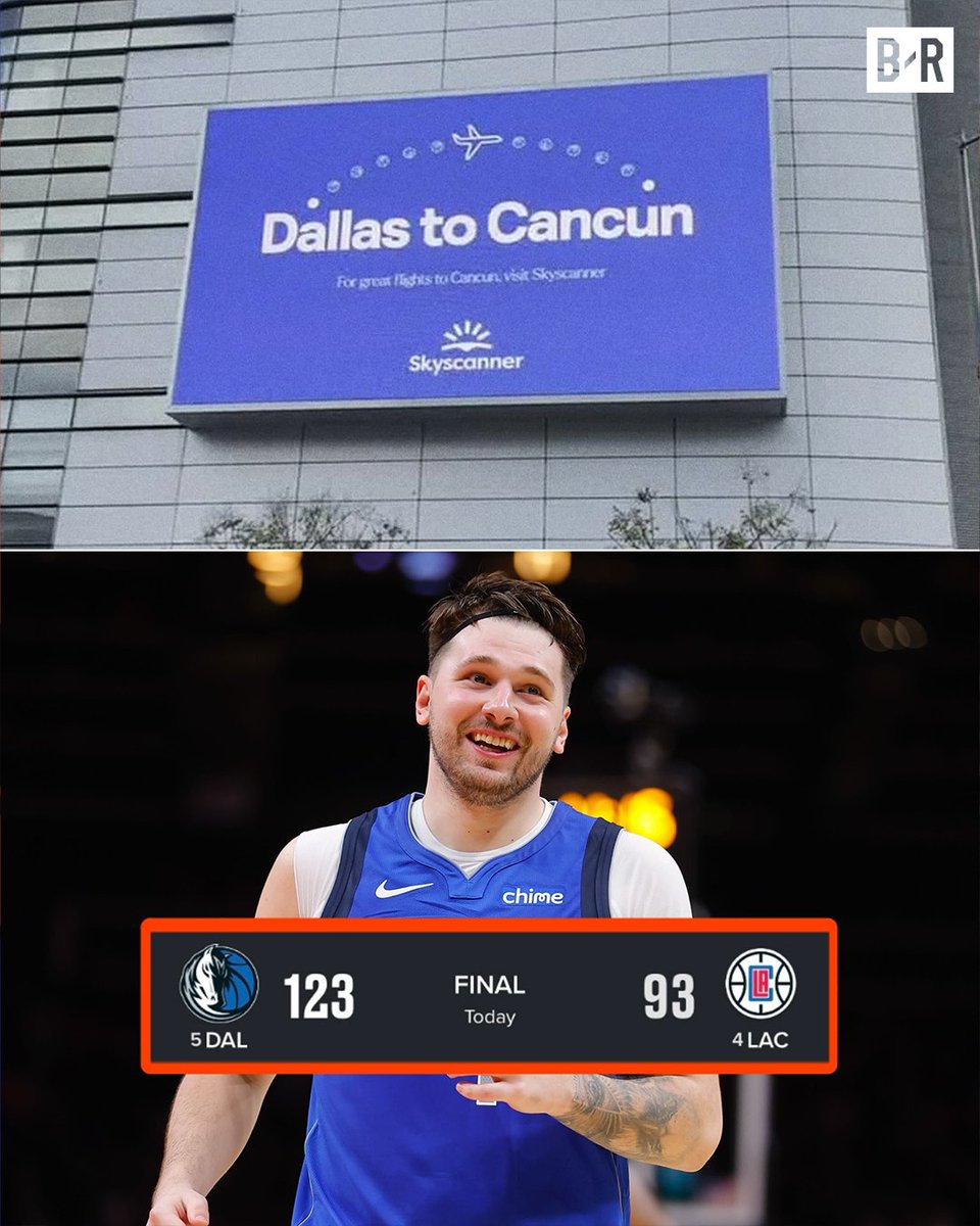 This 'Dallas to Cancun' ad outside of Crypto Arena ahead of Mavs-Clippers Game 5 didn't age well 😅🍿