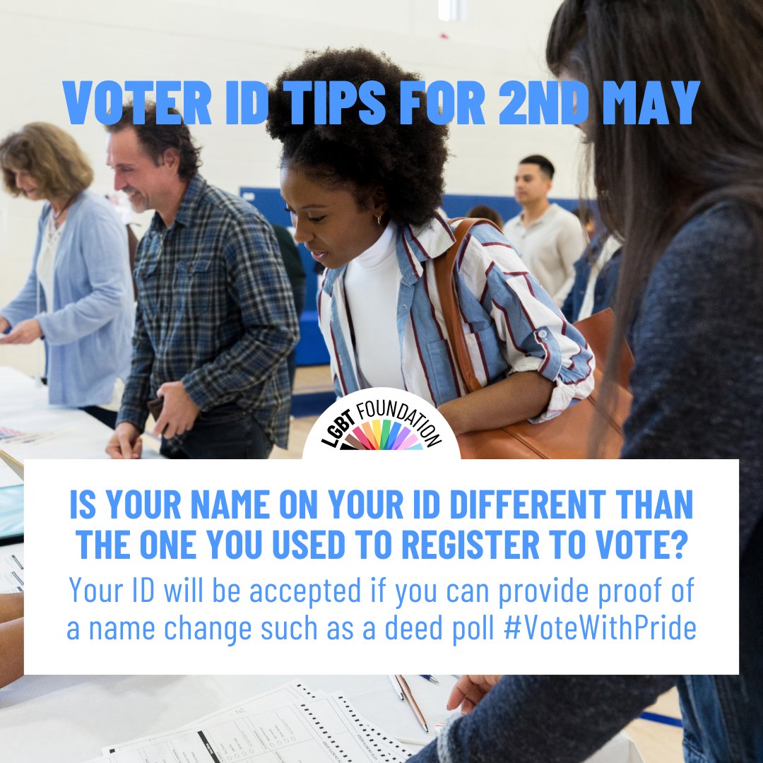 🗳️ Today's the day to exercise your right to vote in mayoral and local elections! Check out our handy ID guide and shape your community! 🌈 🔗 lgbt.foundation/vwp-navigating… #Councilelection #localelection #mayoralelection #VoteWithPride 🏳️‍🌈