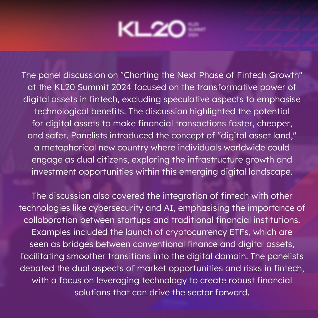 The panel discussion, "Charting the Next Phase of Fintech Growth," featuring Alan Soh, Fund Director of Presto Digital; Kabir Narang, Founding General Partner of B Capital; and Kumar Ritesh, Founder &amp; CEO of CYFIRMA, dives deep into the transformative world of digital assets and