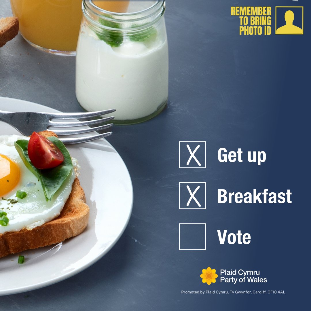Breakfast time? 😋

🪪 Don't forget to grab your photo ID and head to your nearest polling station to vote once you're finished! 🗳️

#VotePlaid #YourVoiceMatters 🏴󠁧󠁢󠁷󠁬󠁳󠁿