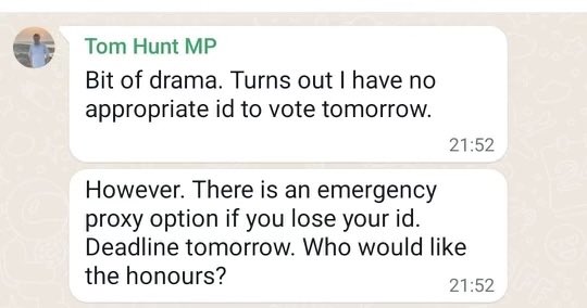 Don’t be like Tom Hunt.

Photo ID is required to vote in person today.

Polling stations open at 7am and close at 10pm.

#VoteLabour