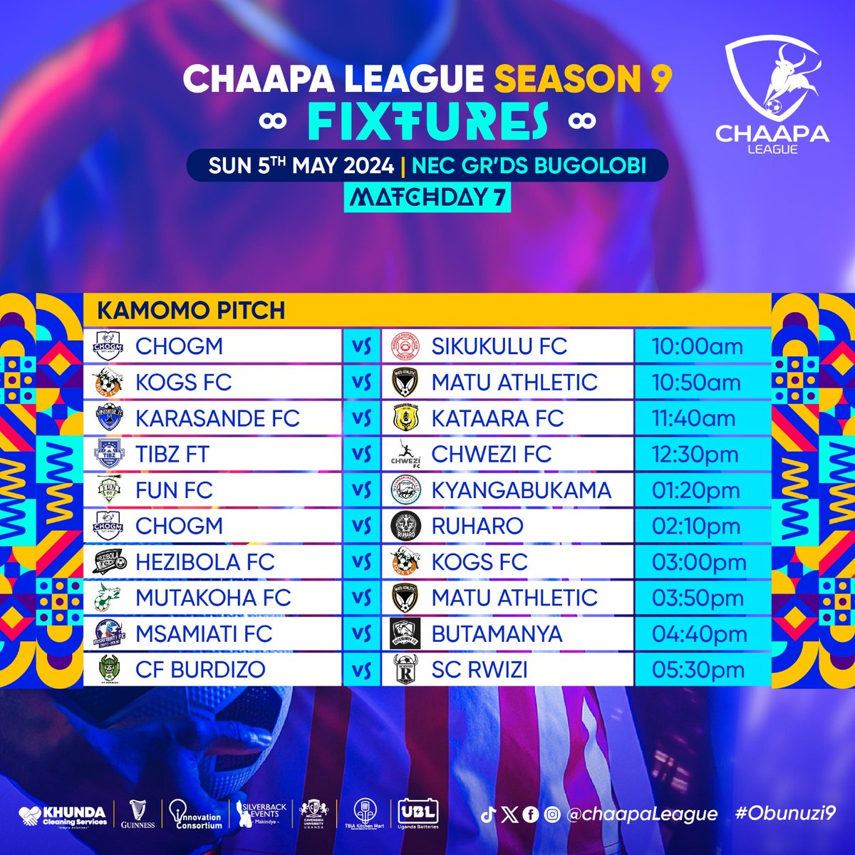 The clash of the top two headlines this Sunday 's fixtures as @sc_Rwizi takes on @08Burdizo . @Butamanya_Fc and @msamiatiFC will look to end their barren winless runs!
#Obunuzi9 
#Chaapaleague9