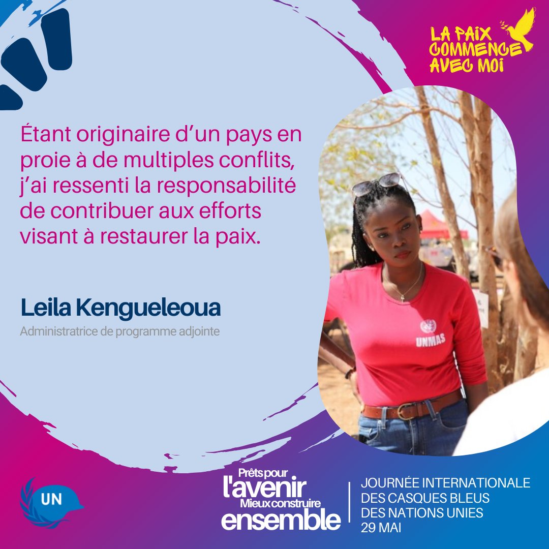 Casque bleu du jour: En tant qu’administratrice de programme adjointe d'@UNMAS, Leila Kengueleoua🇨🇫 soutient la planification et la mise en œuvre du programme de lutte antimines au sein d'@UNISFA_1. #PKDay