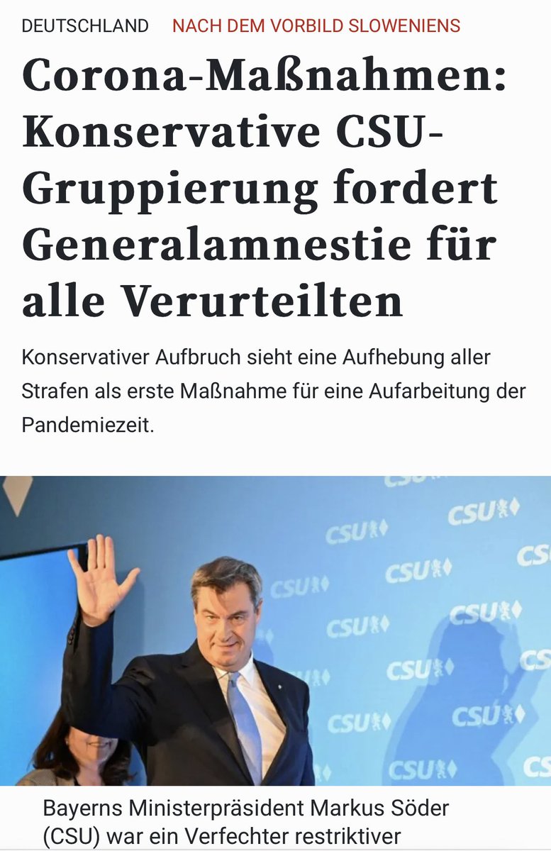 „Eine juristische und politische Aufarbeitung der Corona-Maßnahmen von der Staatsregierung Bayerns fordert der Konservative Aufbruch, eine konservative Basisbewegung innerhalb der CSU. Ein erster Schritt wäre eine allgemeine Amnestie nach dem Vorbild Sloweniens, so der Erste…