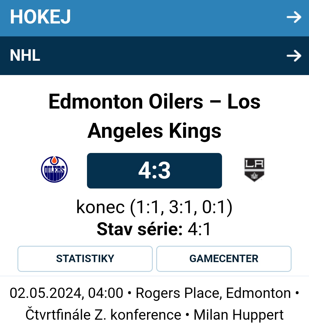 🏒 NHL | Edmonton je v semifinále Západní Konference! V pěti utkáních si poradil s Králi z Los Angeles, v tom posledním Olejáři přestříleli soupeře v domácí aréně výsledkem 4:3. ⤵️ 1url.cz/M1LJ7