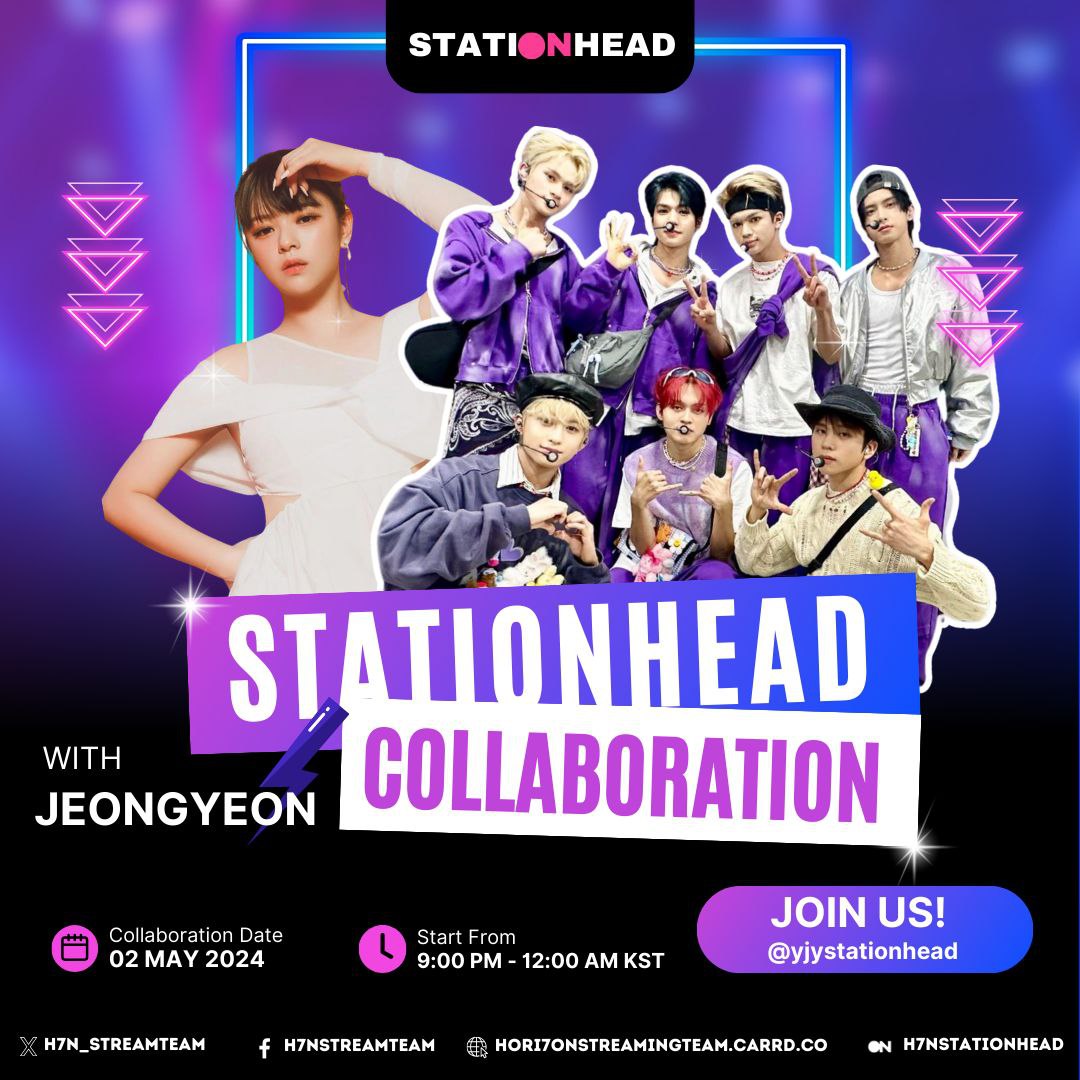 [🎥] STREAMING COLLABORATION HORI7ON x JEONGYEON on Stationhead   🍀Let's turn LUCKY 7 on 🍀 Part 1 📅May 2 @YJYStationhead ⏰:8PM-11PM PHT 🔗:stationhead.com/yjystationhead Part 2 📅:May 3 ⏰:8PM-11PM PHT 🔗:stationhead.com/h7nstationhead #HORI7ONxJEONGYEON #HORI7ON #호라이즌