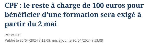 L'exécutif est très heureux de vous annoncer qu'un nouvel IMPÔT vient d'entrer en application ❌Sur les #superprofits du #CAC40 : NON ❌Sur les milliardaires : NON ❌Sur les yachts, jets privés et le kérosène : NON Sur votre compte personnel de formation : OUI. #Priorités