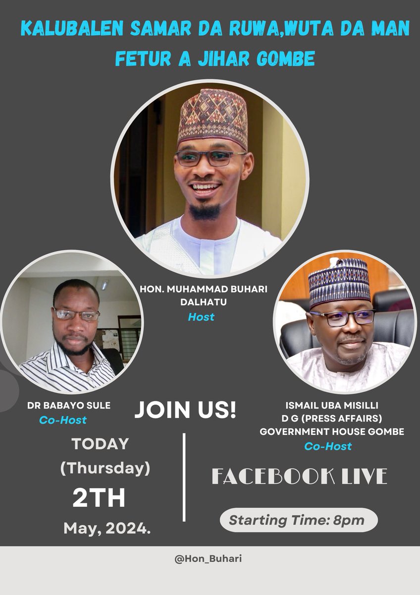 Join My View for a fiery discussion with @IsmailUMisilli and @babayosule15 On Challenges in Gombe State regarding Water supply, light and Fuel scarcity.