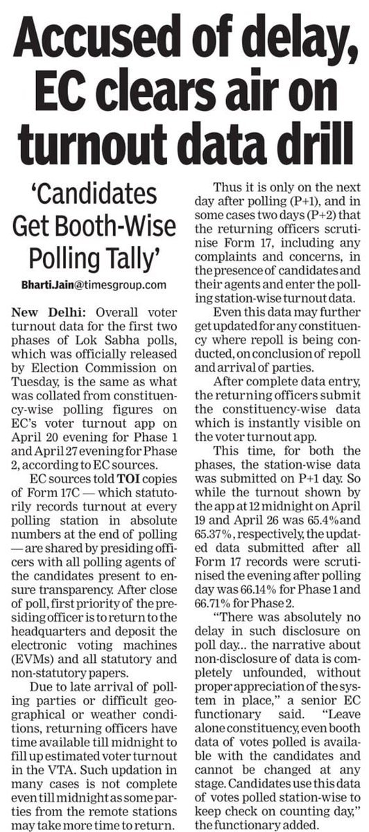 Booth wise polling data is shared with all candidates & cannot be changed at any stage.
