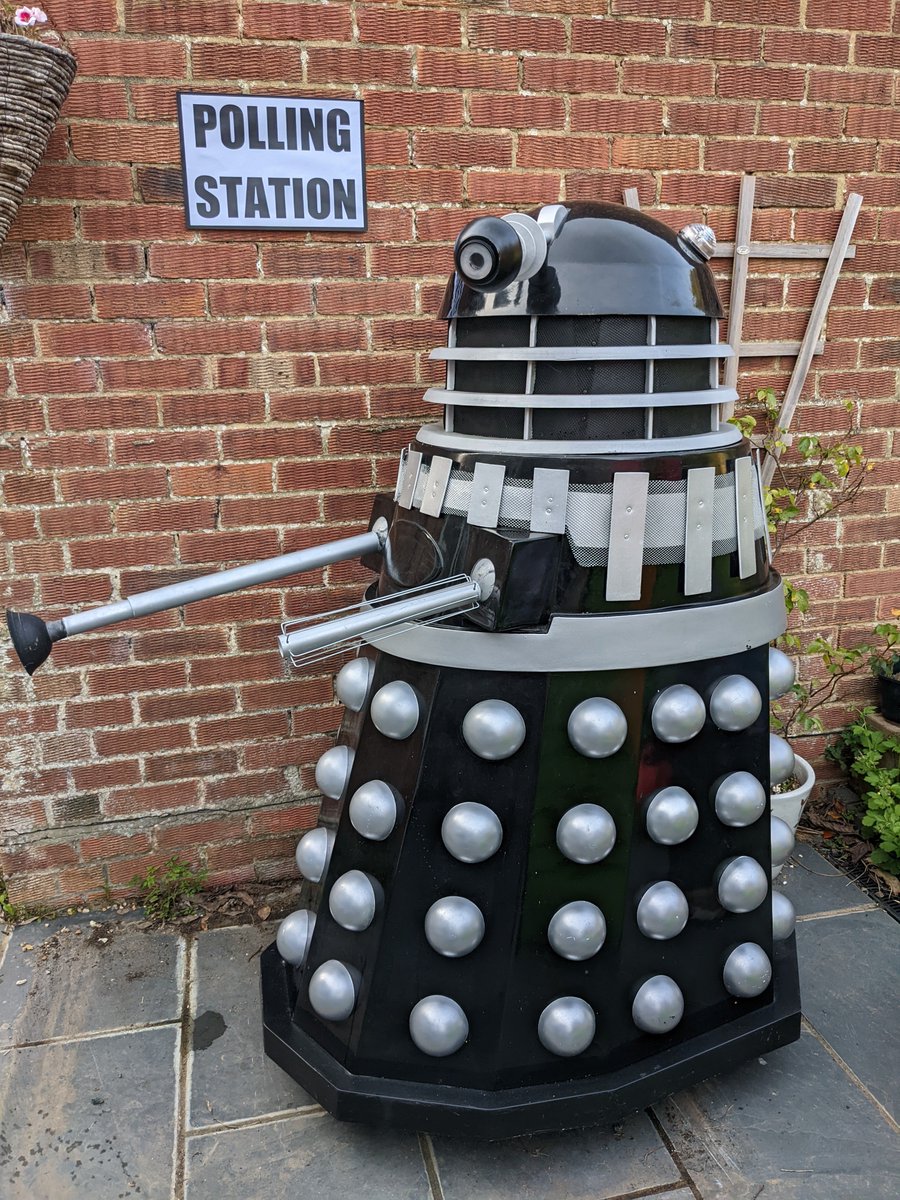 Remember, while you are welcome to bring Daleks to polling stations today, they must be left outside unless they are for assistance. (If you have a Dalek for emotional support, you may want to consider your choices) #dogsatpollingstations #daleksatpollingstations #DoctorWho