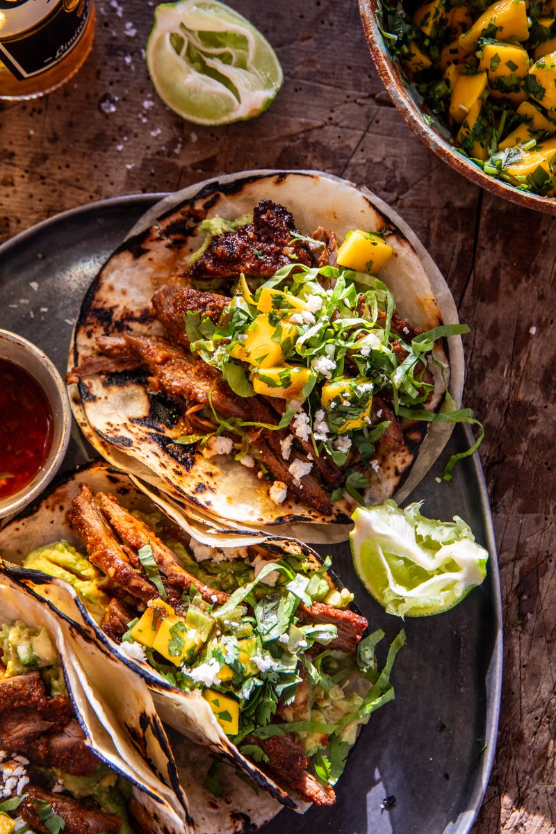 New! Sheet Pan Chipotle Steak Tacos with my charred jalapeño and mango salsa. These steak tacos come together easily and are so delicious! halfbakedharvest.com/sheet-pan-chip…