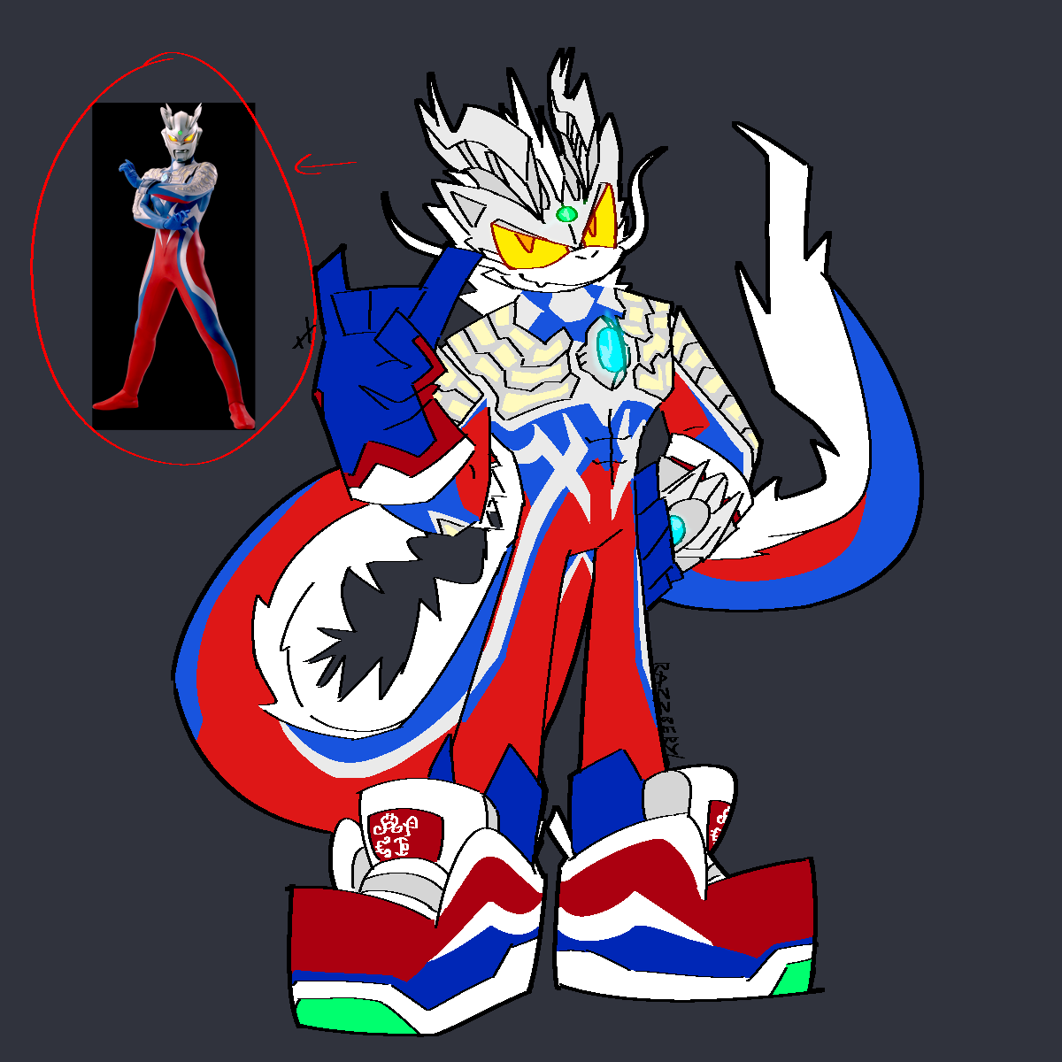 god forgive me i turned another ultraman into a sonic character. zero but he. dragon!!!!!!