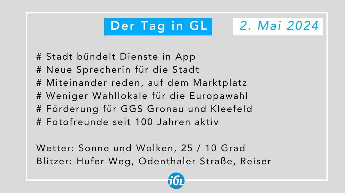 Guten Morgen, die frische Dosis lokaler Nachrichten für Bergisch Gladbach: in-gl.de/newsletter/wis…  #gl1 #bergischgladbach