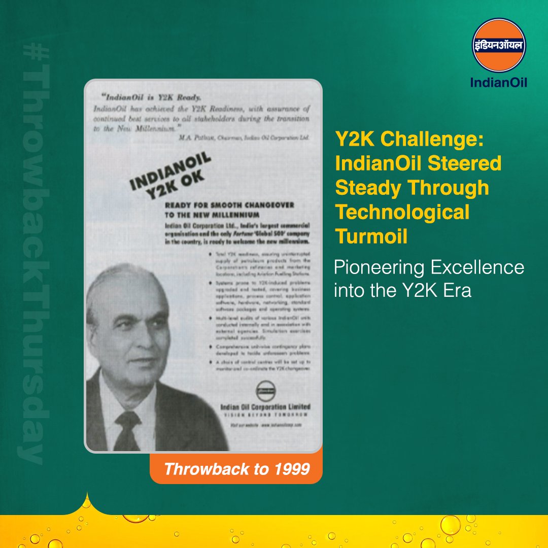 As the world counted down to the Y2K switchover, #IndianOil stood at the forefront, assuring customers and stakeholders of reliability and continuity. Our commitment to excellence propelled us to prepare well in advance, instilling confidence in our ability to navigate this…