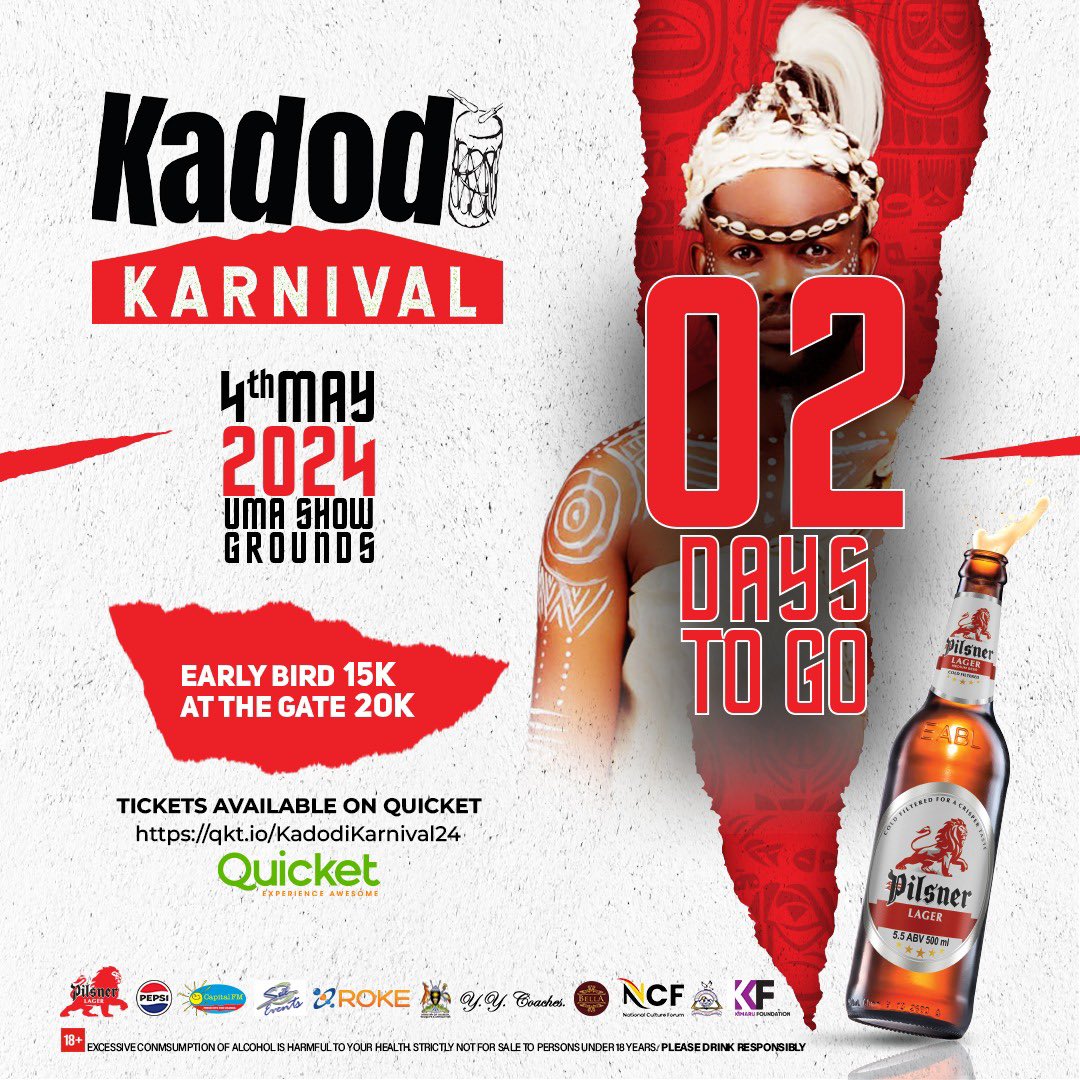 We hope you have briefed your squad and bought your tickets because the Kadodi Karnival is in 2 days! If you haven’t bought your tickets, visit qkt.io/KadodiKarnival… to buy early bird tickets at only UGX 15,000 😃 #KadodiKarnival2024