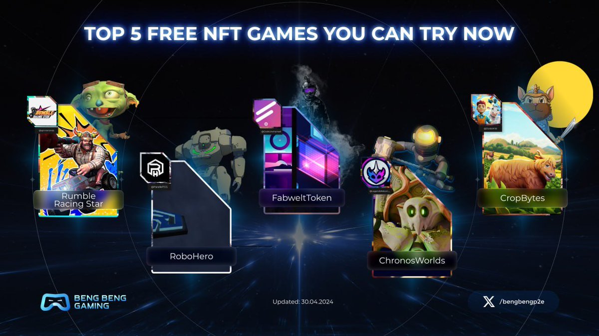 🎮TOP 5 FREE NFT GAMES YOU CAN TRY NOW🎮 🔥@delabsRRS 🔥@RoboHero_io 🔥@FabweltToken 🔥@ChronosWorlds 🔥@CropBytes #BBG