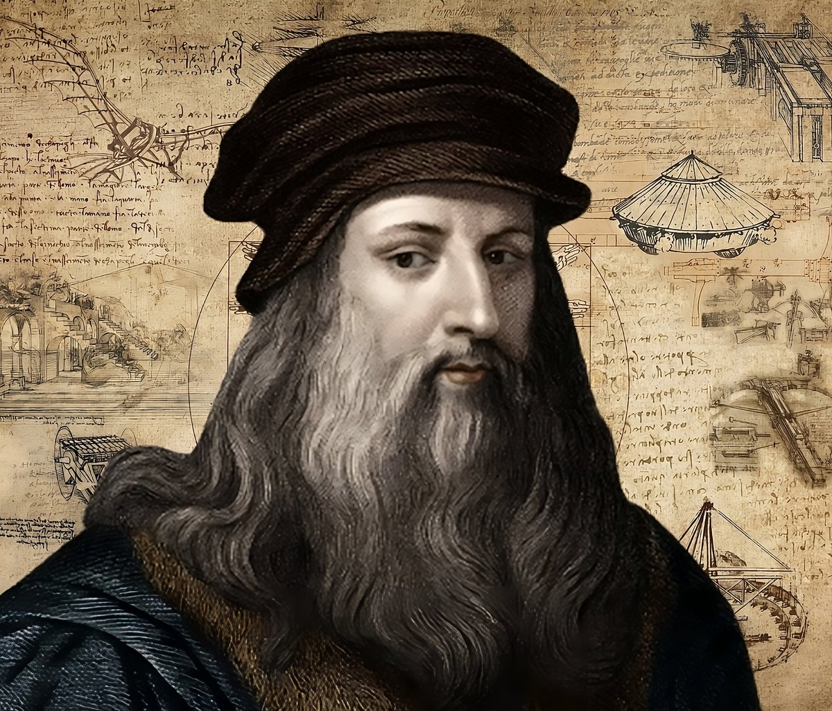 Léonard de Vinci meurt le 2 mai 1519 au château du Clos-Lucé. L'homme de la Renaissance laisse derrière lui une somme immense. Le 'Codex Atlanticus' en rassemble un recueil de dessins et de notes. En avance sur son temps, il dévoile de nombreuses inventions et idées. 🔽 (1/10)