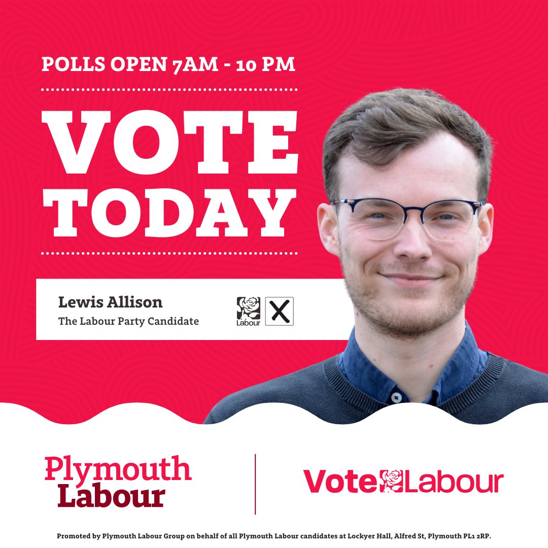 Live in St Peter and the Waterfront ward? Use your vote for your @PlymouthLabour candidate @lewisjallison today #LocalElections2024 #VoteLabour 🗳🌹✔️