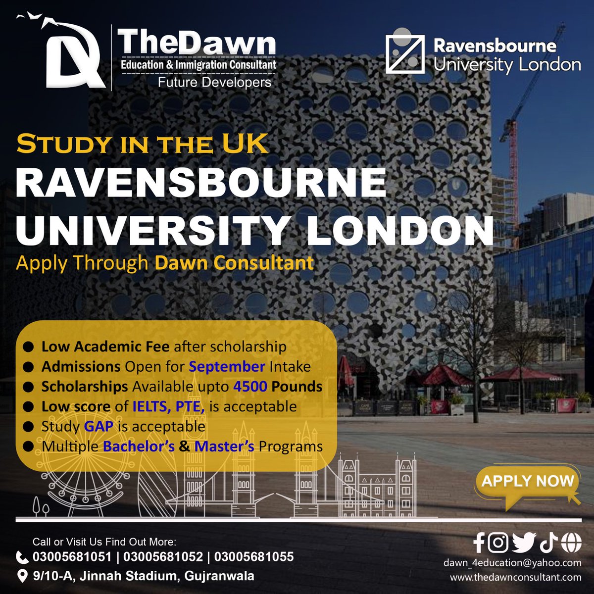 Hurry Up to Enroll Now...!

#dawnconsuktants #studyabroad #studyinuk