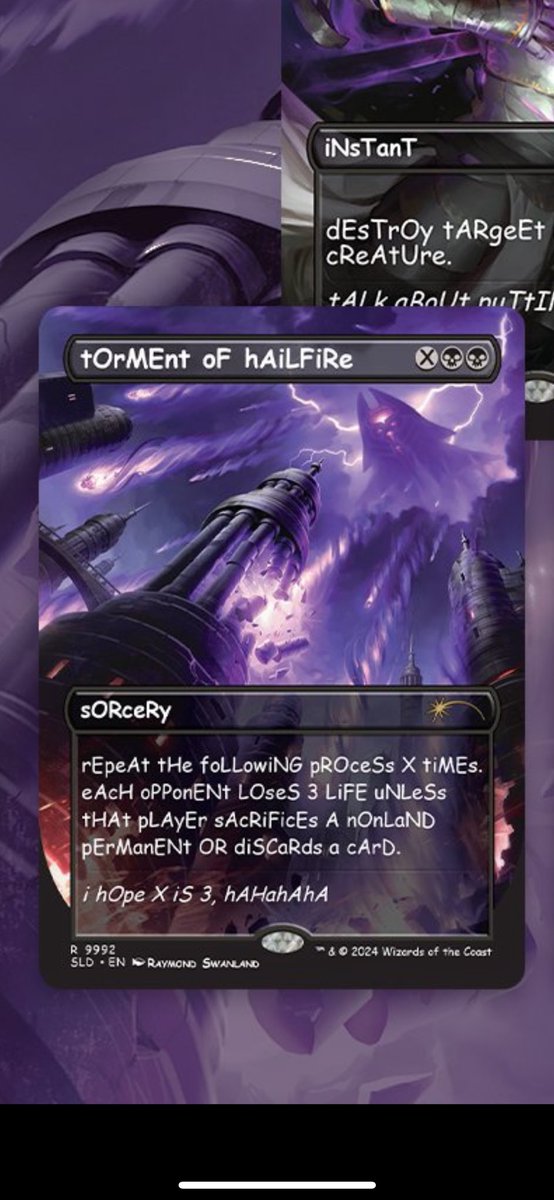 Dear @wizards_magic This art is great, but absolutely wasted bc some #WOTCStaff felt like memes are a great way to dilute your brand. Who’s in charge of visual design and standards at Wizards? This is terrible management 🫣🥵