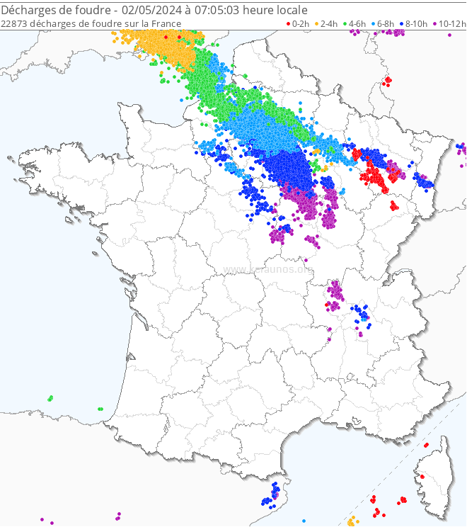 Plus de 20 000 éclairs détectés lors de cette dégradation orageuse ayant concerné l'axe Bourgogne/Normandie avec de fortes chutes de grêle et des pluies intenses. #orages

La Seine-et-Marne a été le département le plus impacté avec près de 4000 éclairs relevés :…