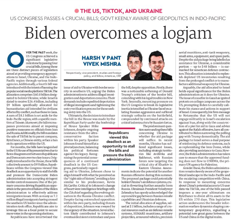 Writing with Prof Harsh Pant in today’s @FinanXpress we explore the legislative and political divide that is the #us congress today and what it mean ls for the #Biden administration financialexpress.com/opinion/biden-…