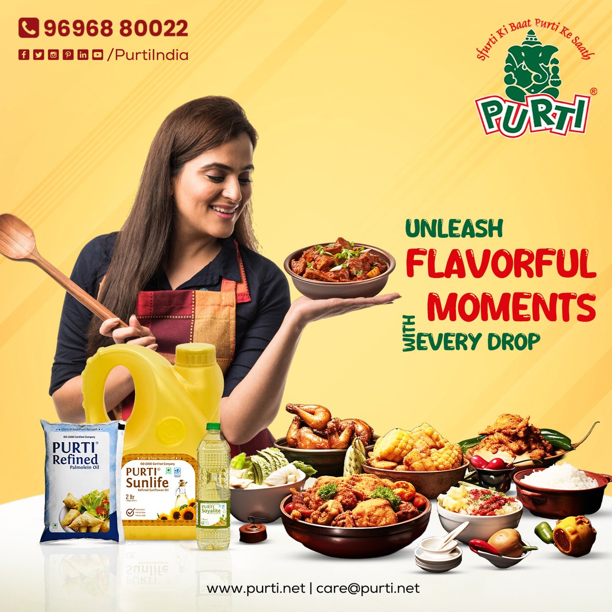 Indulge in delicious moments with every pour of 𝐏𝐮𝐫𝐭𝐢 𝐎𝐢𝐥𝐬!! For Distributorship: bit.ly/3dNb4AC #Purti #EdibleOil #CookingOil #CookingOilChoices #TasteAdventure #PurtiRefined #PurtiSoyalite #PalmoleinOil #RiceBranOil #SfurtiKiBaatPurtiKeSaath
