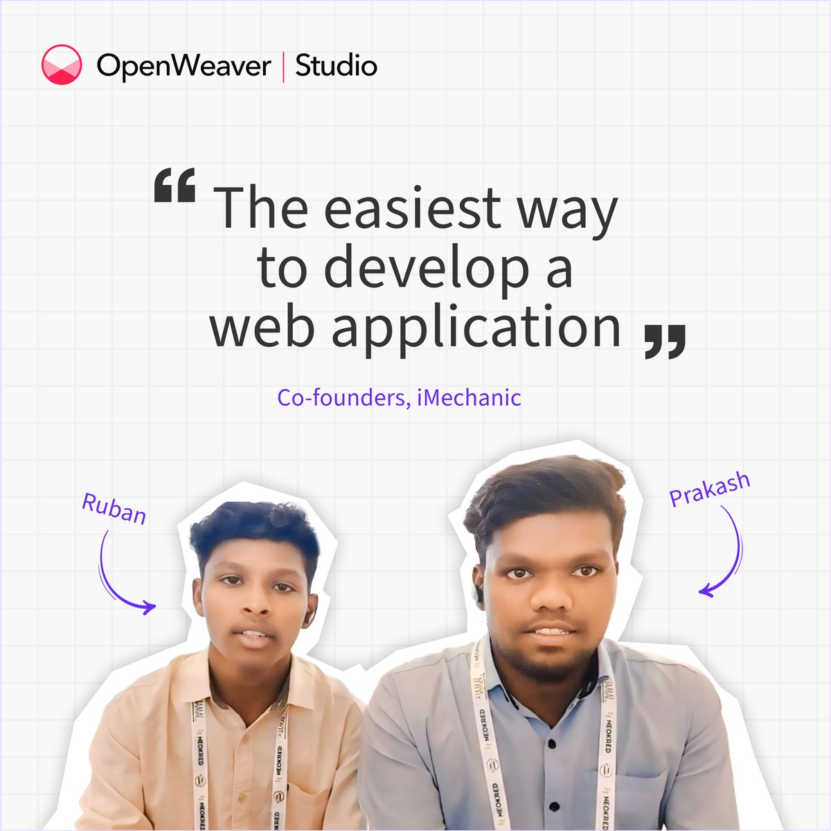 Meet Ruban and Prakash, finalists of the India Digital Summit Make-a-thon 24. 🏆 They co-founded iMechanic, an interactive web app for mechanical engineering students with #OpenWeaverStudio! 🚀 Launch your digital ideas, access studio now - openweaver.com/?utm_id=organi….