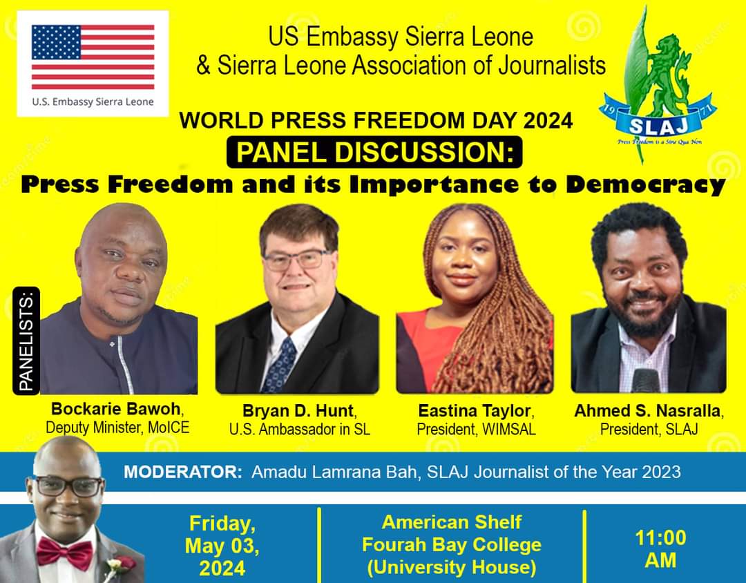 World Press Freedom Day 2024 #WorldPressFreedomDay #WPFD2024 #PressFreedom @USEmbFreetown @UKinSierraLeone @EUinSierraLeone @IrlEmbFreetown @Mrcgsl @IFJGlobal @IFJAfrica @MoiceComm @Cee_Bah @SLAJ_Salone @kelvinxlewis @UmaruFofana