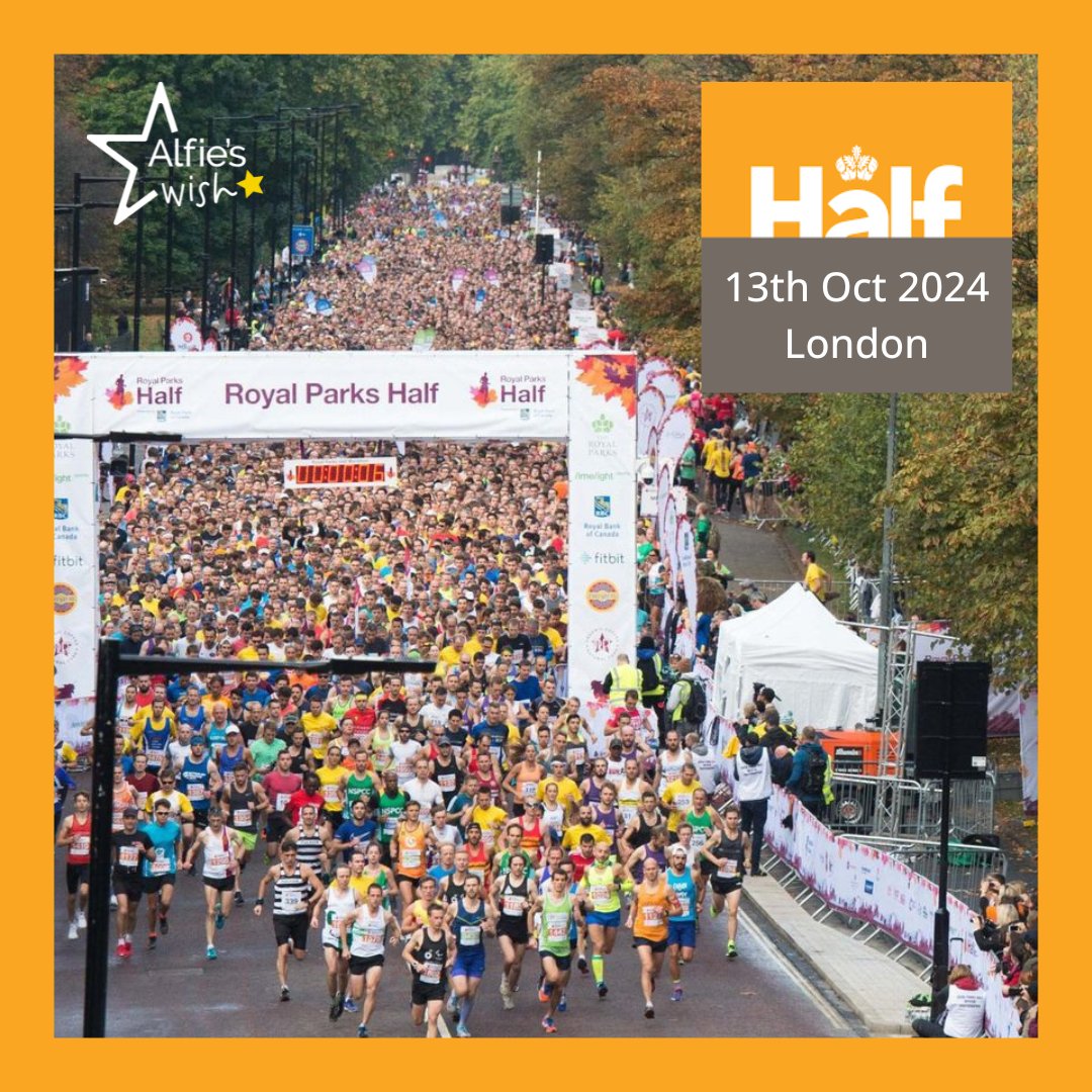 Lace up your trainers and run past royalty! 💂

The iconic Royal Parks Half Marathon is back on October 13th, 2024 but it is almost sold out!

To sign up click here alfieswish.org.uk/event-details/…

#AlfiesWish #RoyalParksHalf #childrenwithcancer