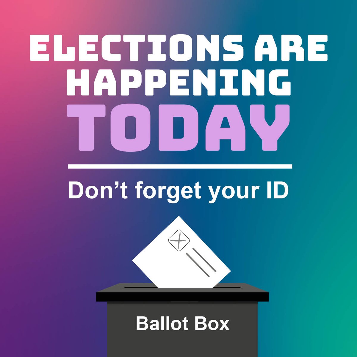 If you are voting in person today, please make sure you bring along your photo ID. Find out what forms of photo ID are acceptable here: ow.ly/rOrO50RtmPy You can also find where your polling station is and who is standing here: ow.ly/N3qs50RtmPx #YourVoteMatters