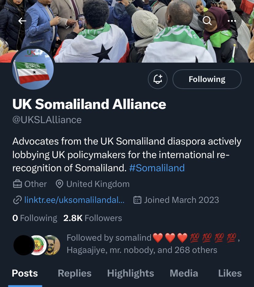 Somaliland UK Alliance (@UKSLAlliance), keep up the good work and ignore the noise around you. Thank you for your service. That's all I have to say.