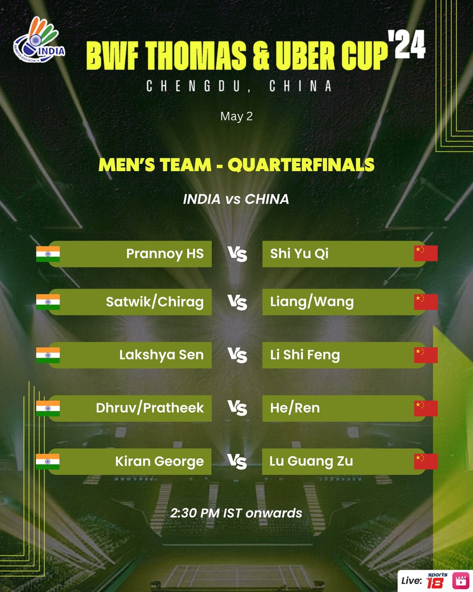 All the best boys 🙌💯 #ThomasUberCupFinals #ThomasCup #TeamIndia #IndiaontheRise #Badminton