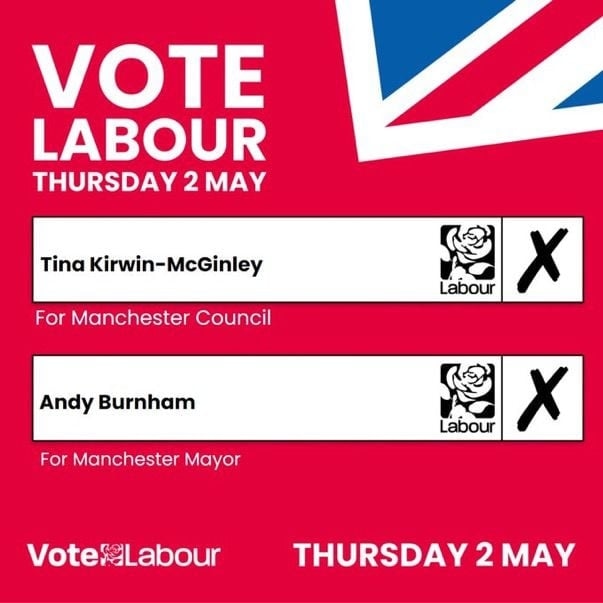 It’s election day today. In Chorlton, please vote for ⁦@Tina4Chorlton⁩ and to re-elect ⁦@TeamBurnhamGM⁩ for our GM Mayor. #chorlton ⁦@ChorltonLabour⁩ 🗳🌹