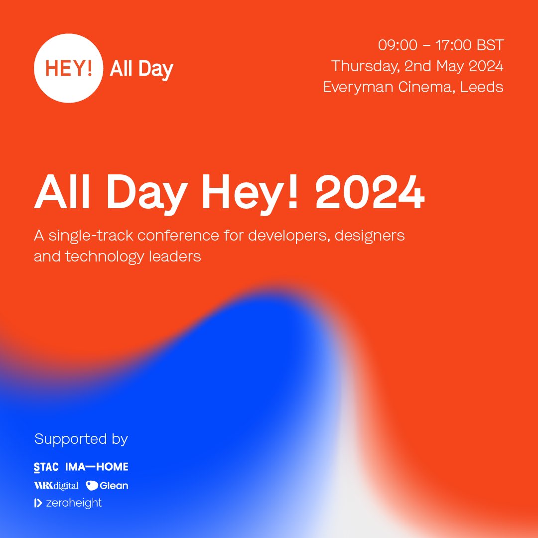 T O D A Y !  #AllDayHey
For the schedule, conference information and for any last minute tickets, head here - heypresents.com/conferences/20…

⏰ Doors at 9am and Opening Remarks at 10am to kick things off. 

DM us if you won’t be here by 10:30am and we’ll arrange access.

See you soon.