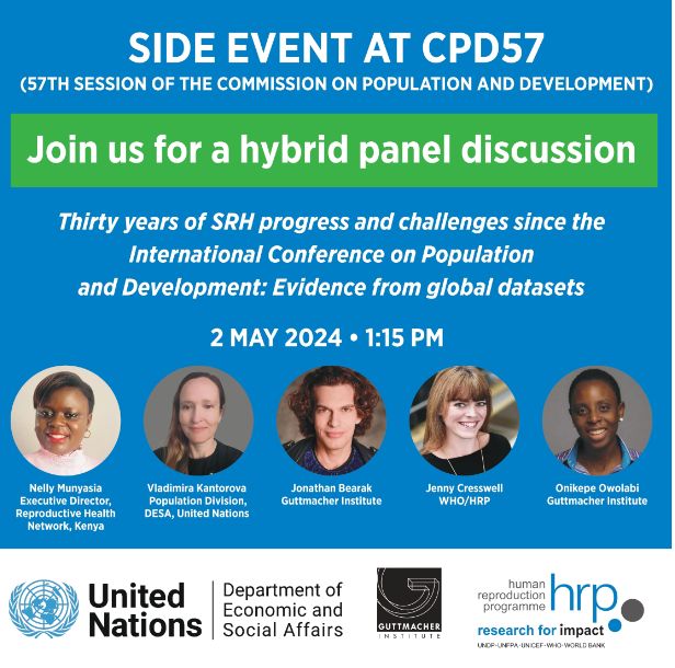 Excited to be part of the #CPD57 side event with @UNDESA & @HRPresearch! Join us as we discuss 30 years of #SRHR progress & challenges. Our ED, @nellymunyasia will be moderating this session! Join in person or online: desa.webex.com/wbxmjs/joinser…