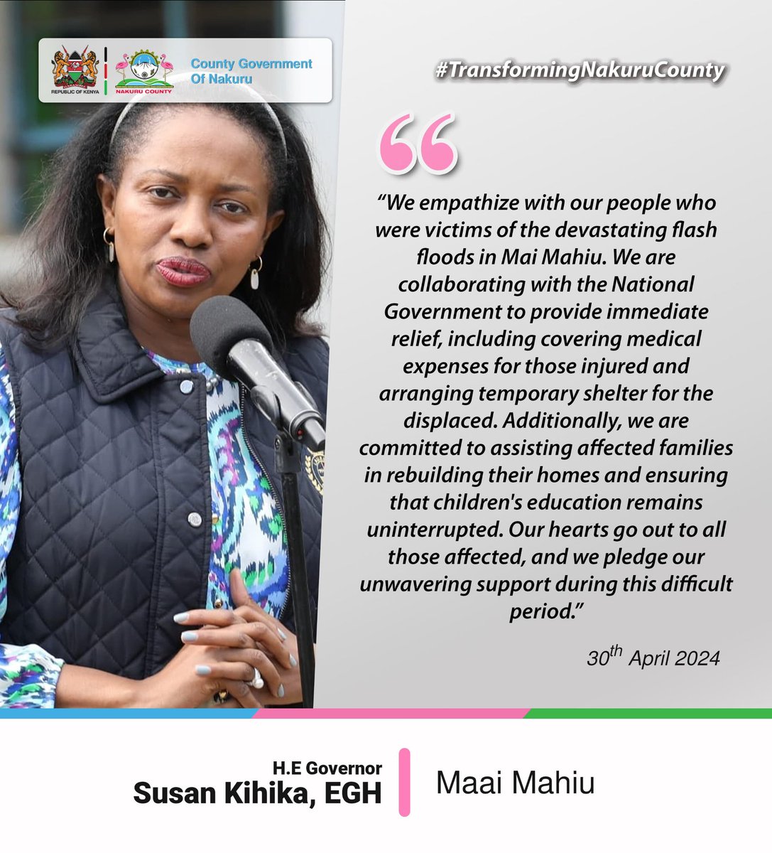 Leave alone Thika Superhighway Gotha #MafurikoKE Maasai Mara and JKIA. Nakuru Governor H.E @susankihika together with National government led by President William Samoei Ruto vows to support victims in Mai Mahiu. Let's all pray for our country Kenya in thus World!
