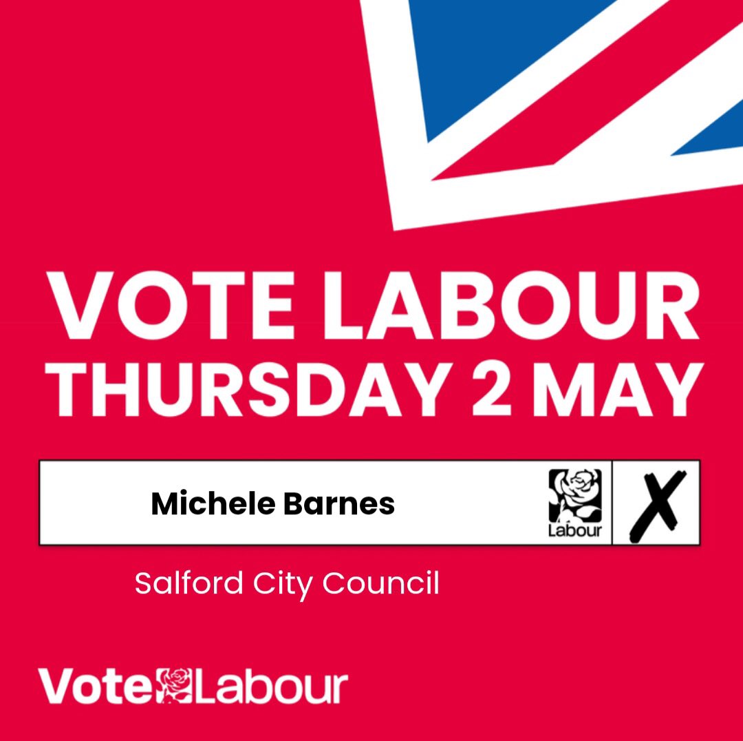 Polling Day has arrived! Get out and vote @Michele4PandC for Pendleton and Charlestown Ward, @paul4citymayor for Salford Mayor & @AndyBurnhamGM for GM Mayor. #3Votes4Labour🌹
